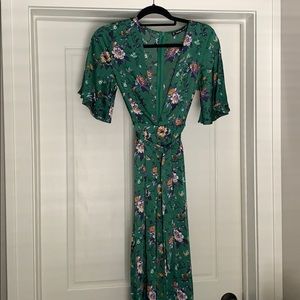 Shein Satin Green Flower Jumpsuit